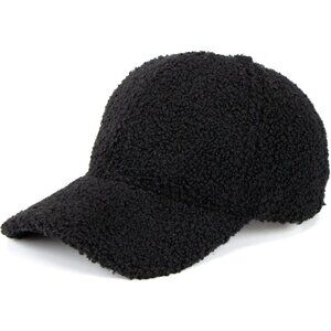🆕Men's Black Warm-Winter Fuzzy Fluffy Teddy Fleece Faux Lamb Wool Baseball Caps